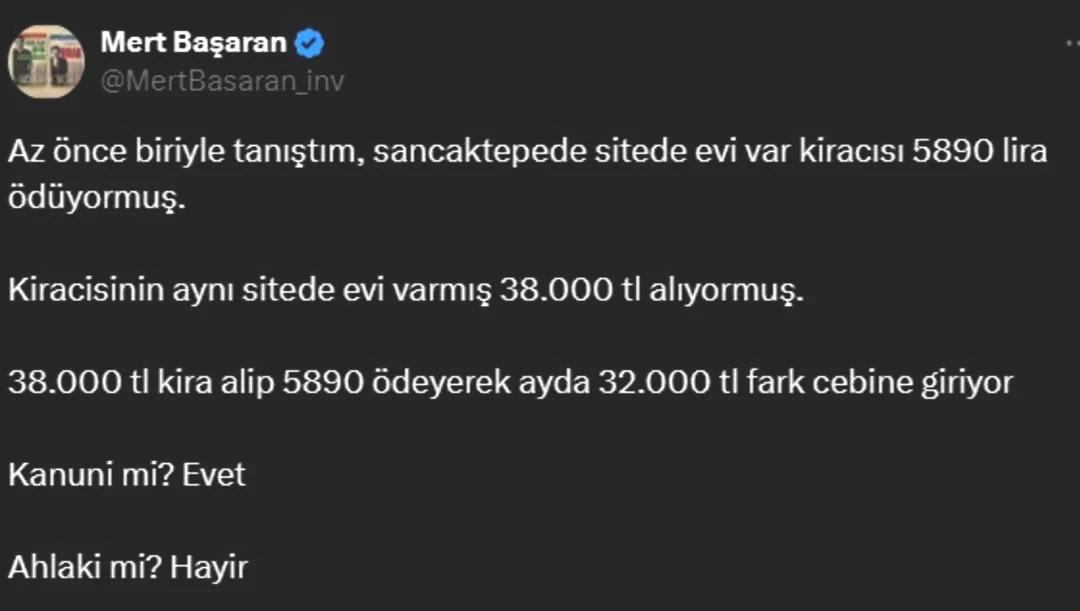  38 bin TL kira alıp 5890 TL kira ödüyormuş  Mert Başaran paylaştı, 2 sorunun birine  evet , birine  hayır  yanıtı 2