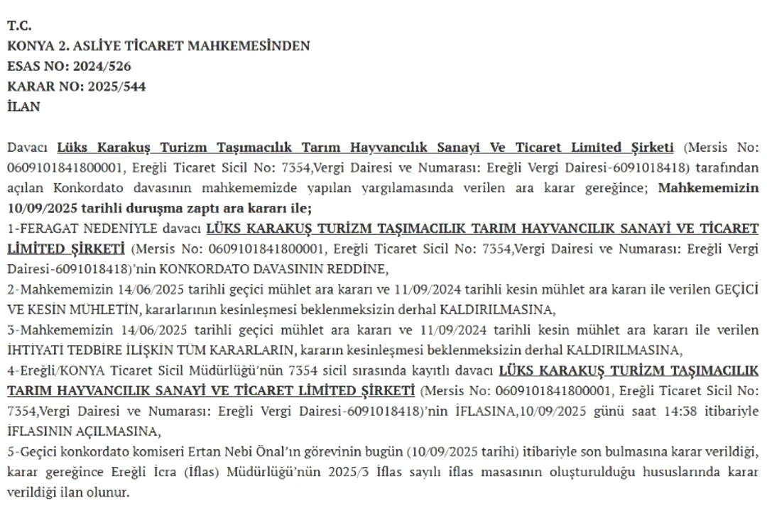 Lüks Karakuş Turizm iflas etti! Konkordato ilan eden otobüs firması için karar verildi 2